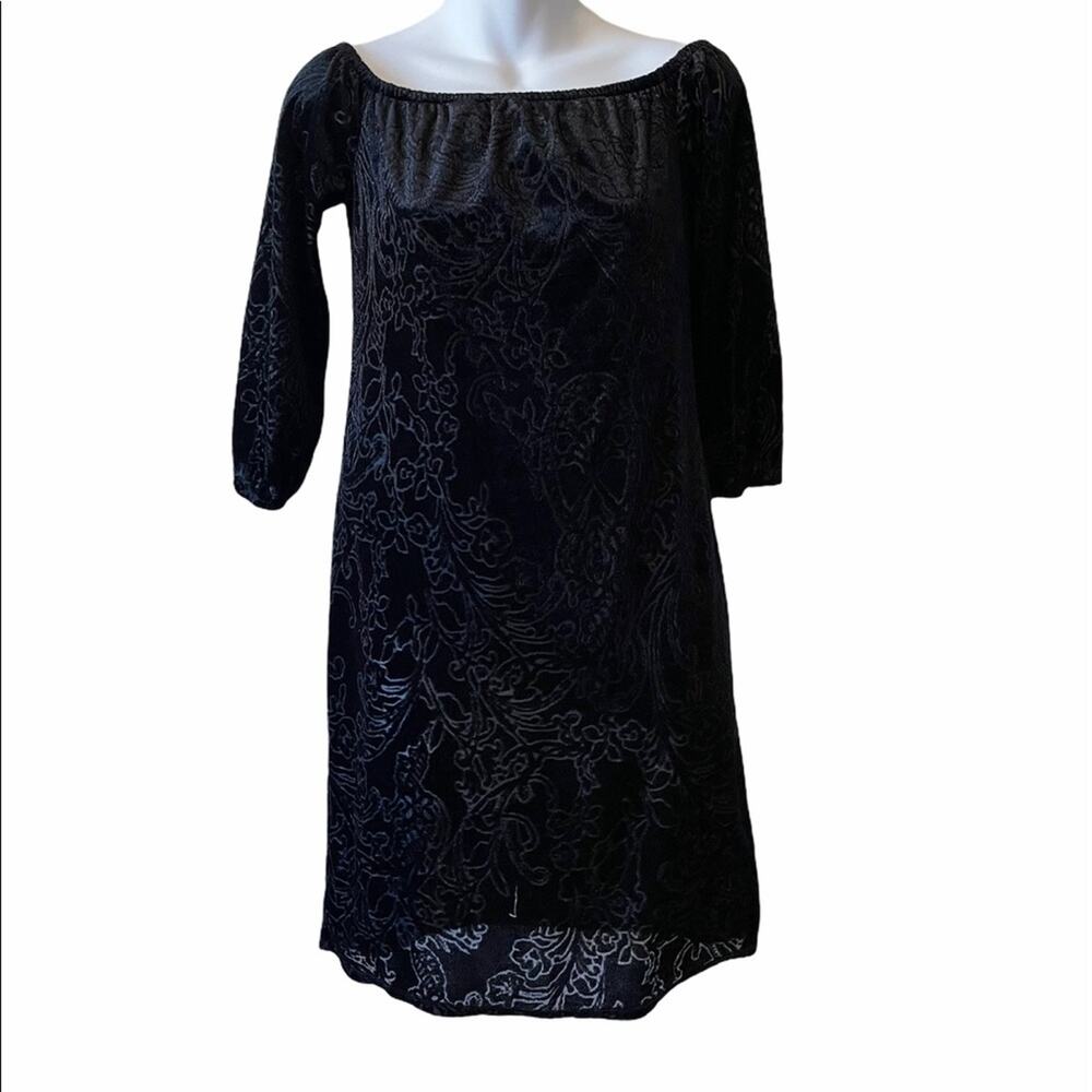 WHBM Little black velvet off the shoulder dress